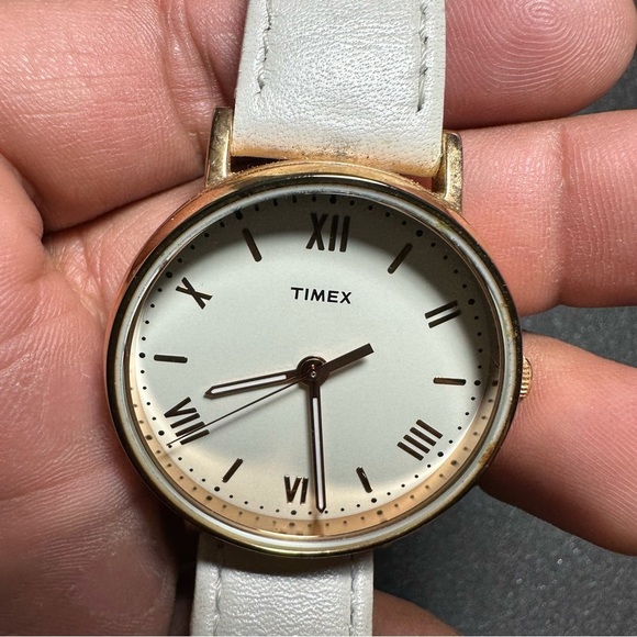 Timex Ladies Watch Gold Tone Roman Numeral White Dial White Band Working - Picture 5 of 8